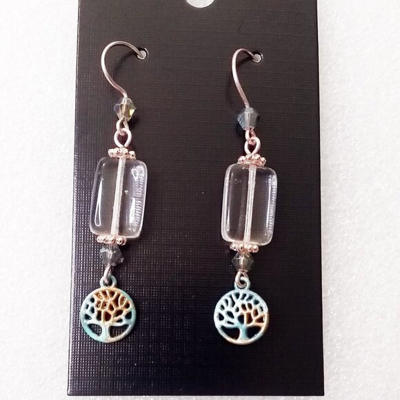 Hand Painted! Tree of Life Dangle Earrings! Rose Gold EarWires! Casual Boho Chic - Picture 3 of 8
